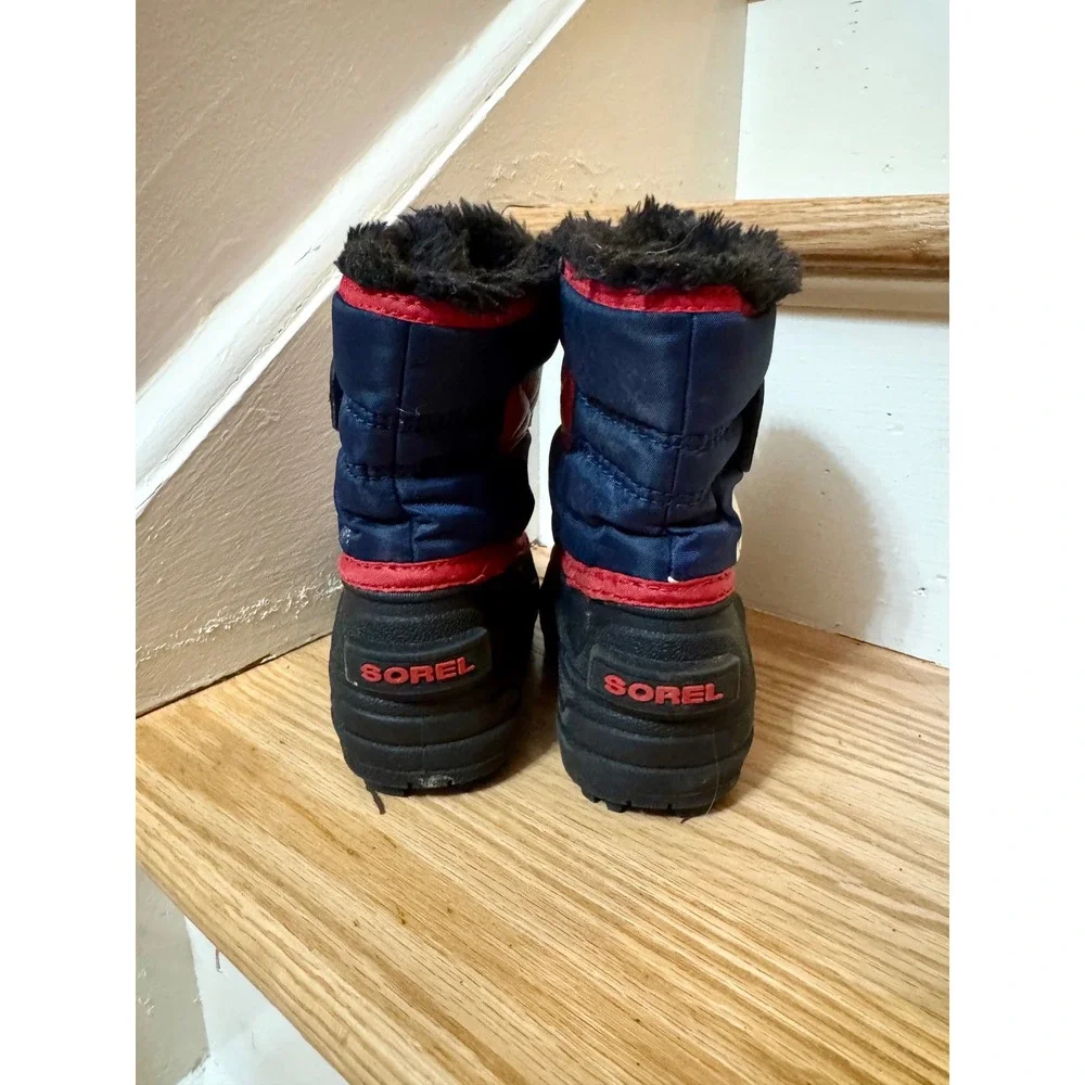 Sorel Kids Snow Commander Navy Blue Red Winter Boots Toddler Size 6